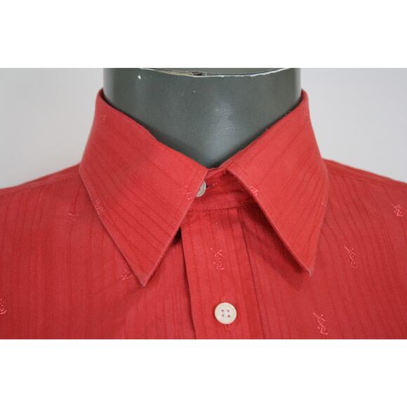 Vintage Yves Saint Laurent YSL Monogram All Over Red Button Up Shirt 17 34-35 - Picture 4 of 9